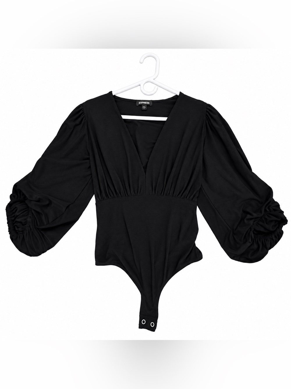 EXPRESS Black Deep V-Neck Balloon Sleeve Bodysuit Size Small